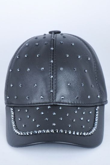 Taşlı Siyah Deri Şapka