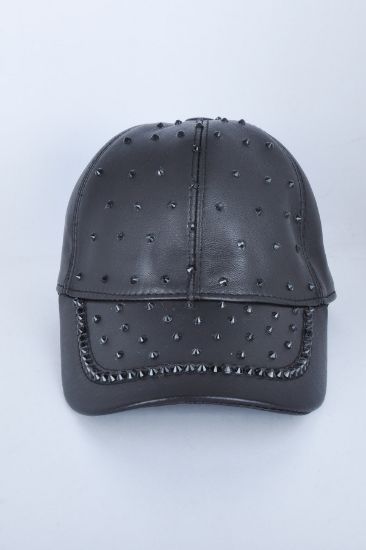 Siyah Taşlı Siyah Deri Şapka