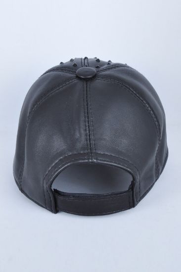 Siyah Taşlı Siyah Deri Şapka