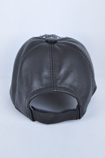 Beyaz Taşlı Siyah Deri Şapka