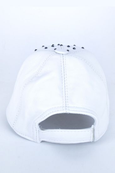 Taşlı Beyaz Deri Şapka