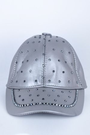 Az Taşlı Gümüş Deri Şapka