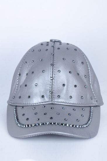 Az Taşlı Gümüş Deri Şapka