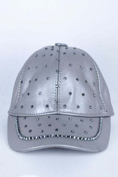 Az Taşlı Gümüş Deri Şapka