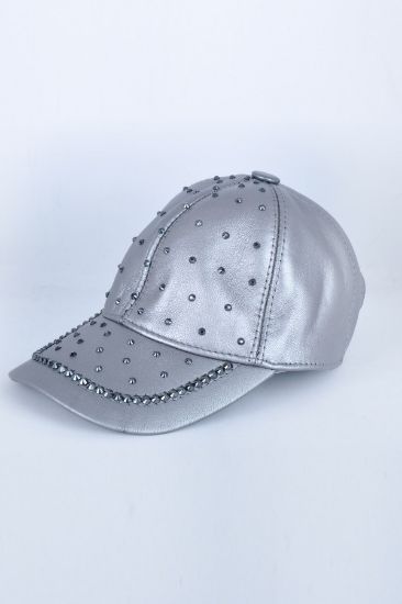 Az Taşlı Gümüş Deri Şapka