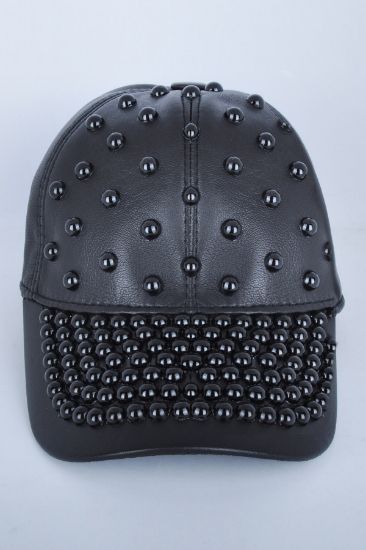 Çok Boncuklu Siyah Deri Şapka