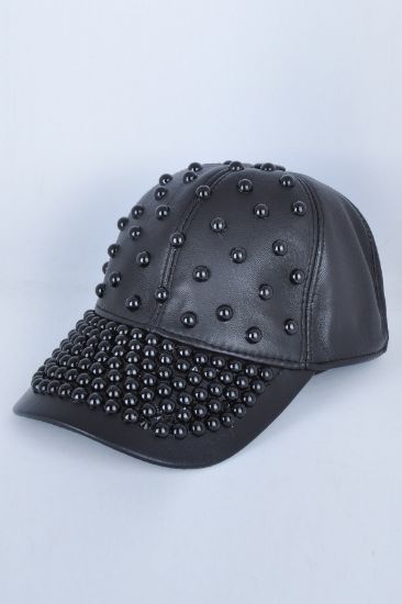 Çok Boncuklu Siyah Deri Şapka