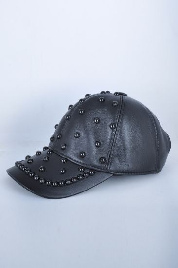 Az Boncuklu Siyah Deri Şapka