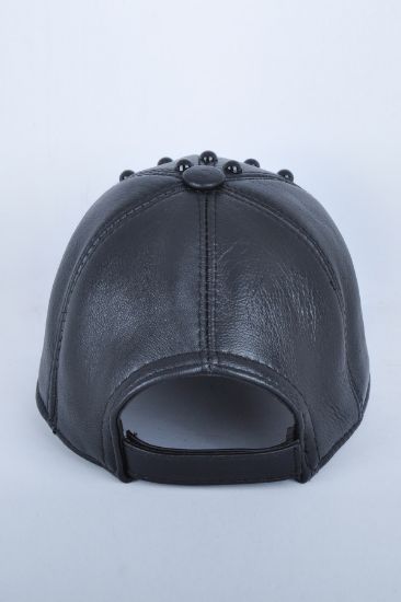 Az Boncuklu Siyah Deri Şapka