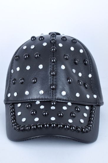 Taşlı Boncuklu Siyah Deri Şapka