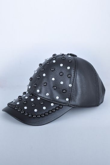 Taşlı Boncuklu Siyah Deri Şapka