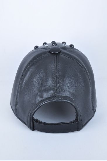 Taşlı Boncuklu Siyah Deri Şapka