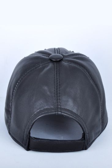 Renkli Taşlı Siyah Deri Şapka