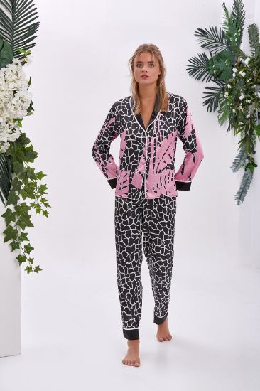 Siyah Saten Desenli Pijama Takımı