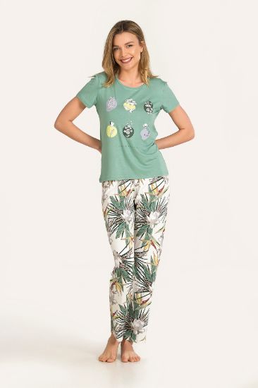 Yeşil Blossoms Çiçekli Kısa Kollu Pijama Takımı