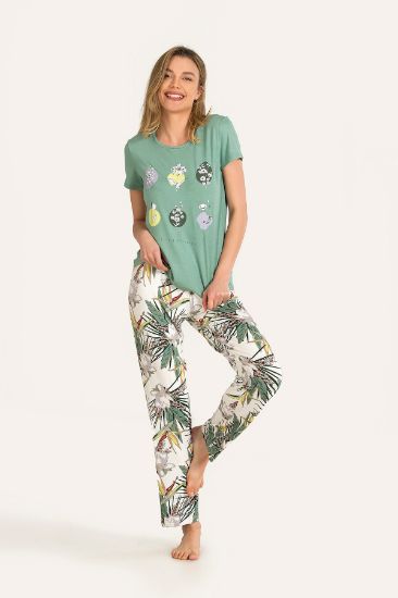 Yeşil Blossoms Çiçekli Kısa Kollu Pijama Takımı