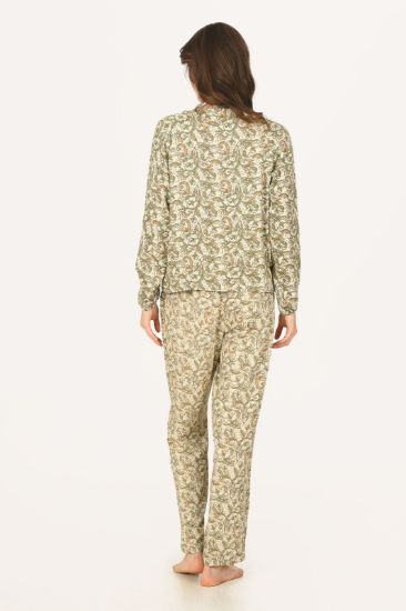 Ekru Renkli Yaprak Desenli Pijama Takımı