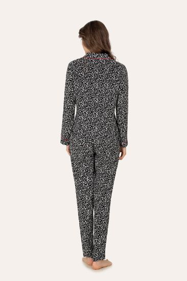 Siyah Beyaz Benekli Düğmeli Pijama Takımı