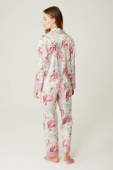 Pembe Çiçek Desenli Saten Pijama Takımı