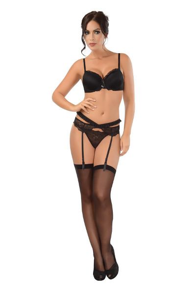 Siyah Jartiyerli Desteksiz Kaplı Sütyen Takım